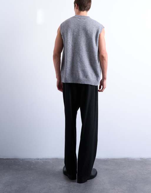 Topman - Pantaloni a fondo ampio neri a pieghe con motivo gessato, 4 di 5