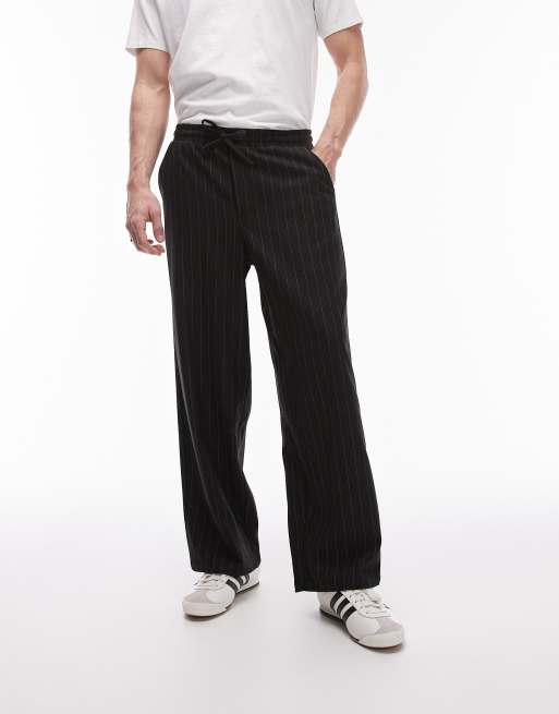 Topman - Pantaloni a fondo ampio neri con motivo gessato, 2 di 5