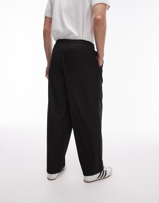 Topman - Pantaloni a fondo ampio neri con motivo gessato, 4 di 5
