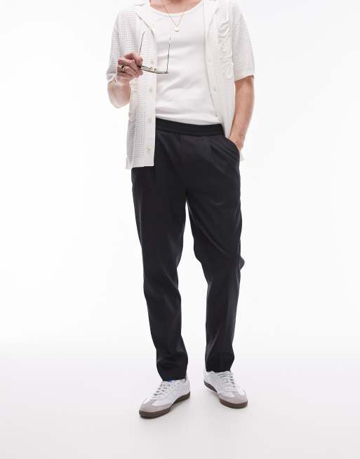 Topman - Pantaloni affusolati con vita elasticizzata color navy