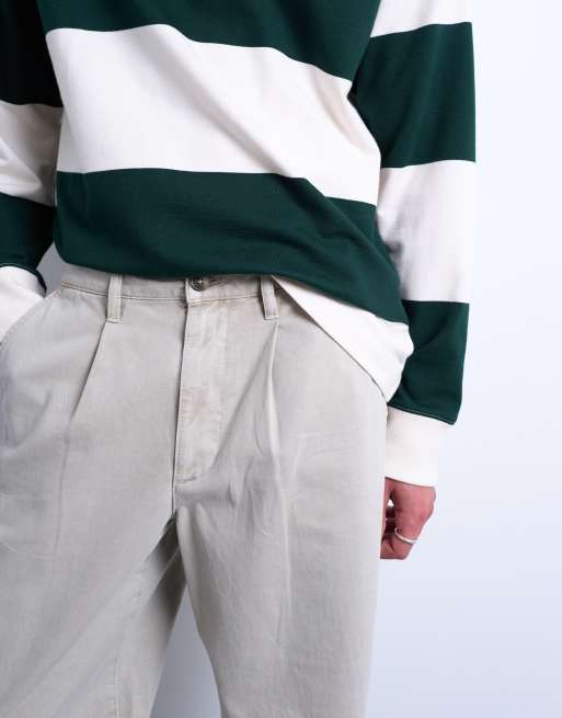 Topman - Pantaloni ampi a vita alta in twill color pietra, 4 di 5