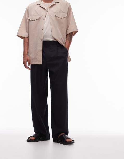 Topman - Pantaloni ampi neri in misto lino - view 1