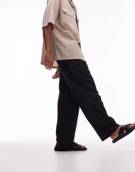 Trousers Pantaloni Ampi Lino Pantalone Lino Nero Topman Pantaloni