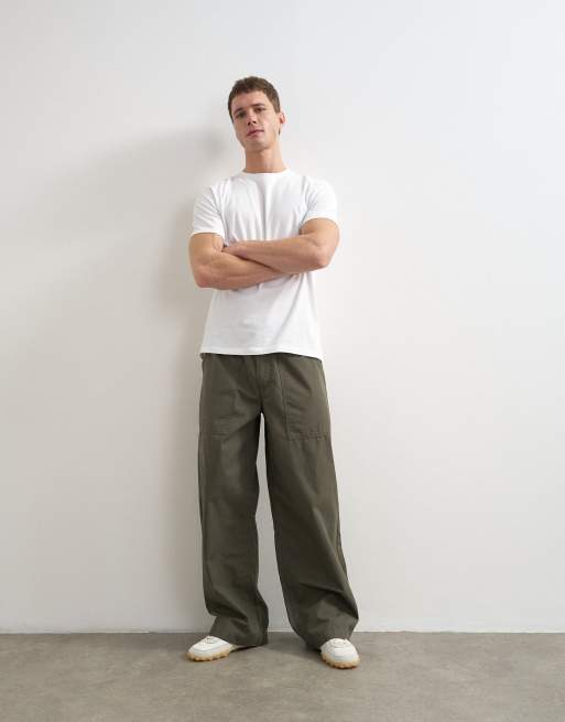 Topman pantaloni baggy fit in ripstop kaki, 3 di 5