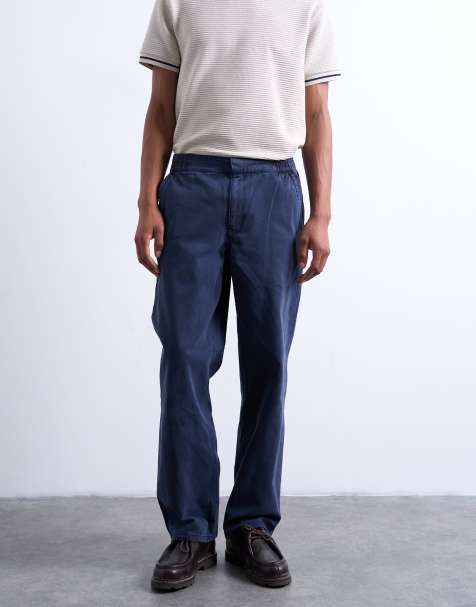 Topman - Pantaloni blu navy dritti in twill con vita elasticizzata - view 1
