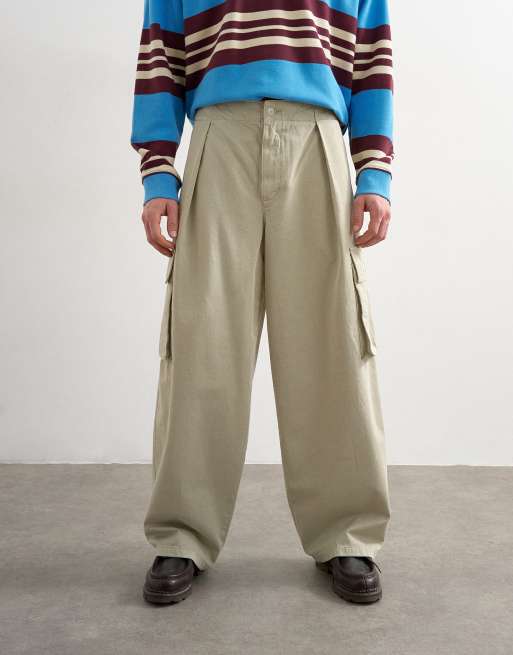 Topman - Pantaloni cargo ampi color pietra, 2 di 5