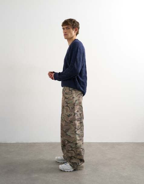 Topman - Pantaloni cargo ampi in twill con stampa mimetica - view 1
