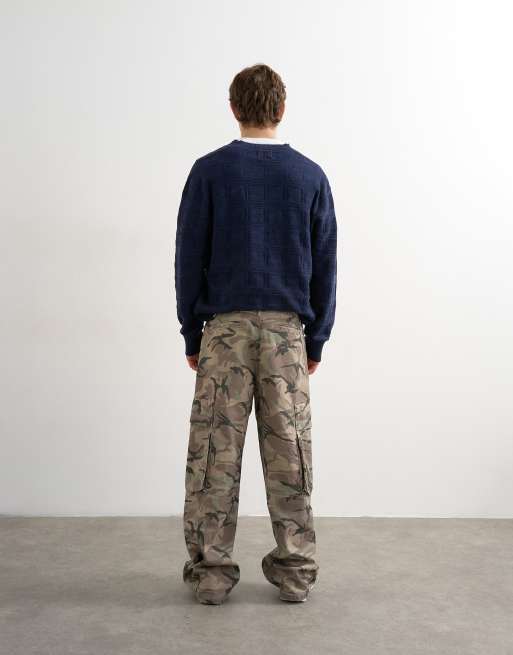 Topman - Pantaloni cargo ampi in twill con stampa mimetica, 3 di 5
