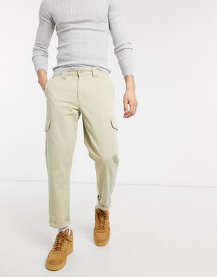Pantaloni da abito a fondo ampio con tasche cargo color pietra Asos Uomo Abbigliamento Pantaloni e jeans Pantaloni Pantaloni a zampa 