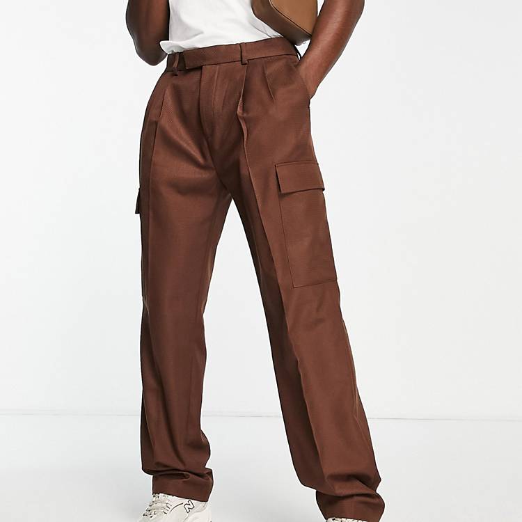 Pantaloni cargo con fondo ampio in twill marroni Asos Uomo Abbigliamento Pantaloni e jeans Pantaloni Pantaloni a zampa 