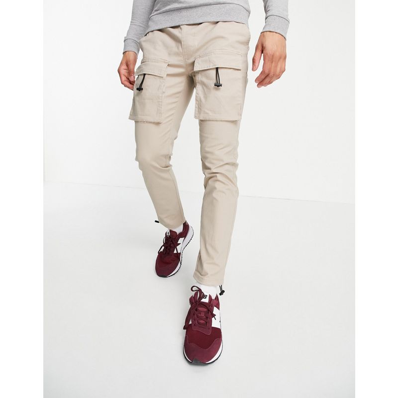 Topman - Pantaloni cargo con tasche sul davanti color pietra