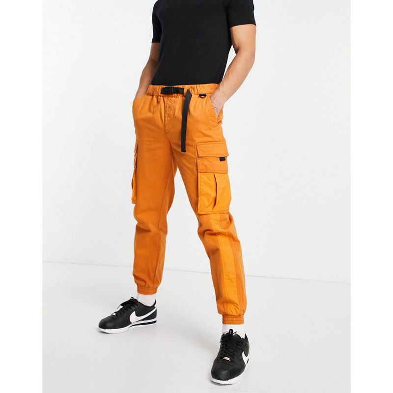 Pantaloni e chino 09aj6 Topman - Pantaloni cargo skinny arancioni con pannello laterale e cintura