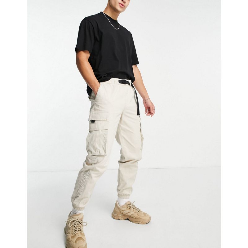 Pantaloni cargo QPctp Topman - Pantaloni cargo skinny color pietra con pannelli laterali e cintura
