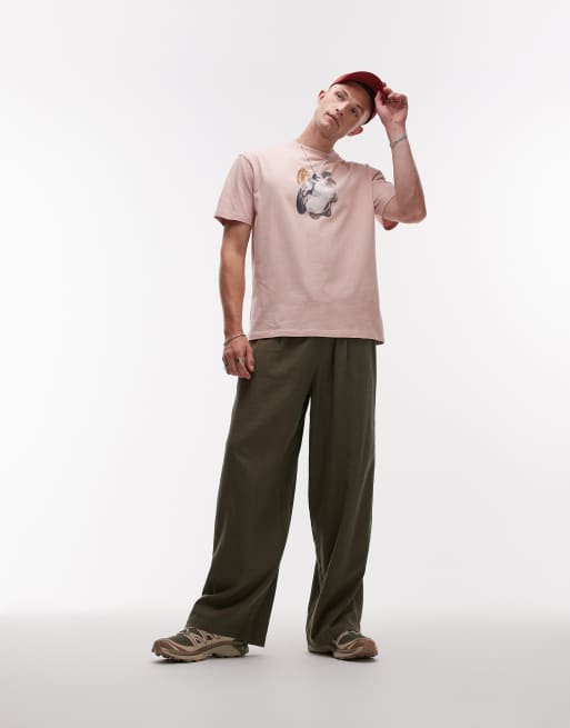 Topman - Pantaloni casual kaki in misto lino vestibilità comoda, 2 di 5