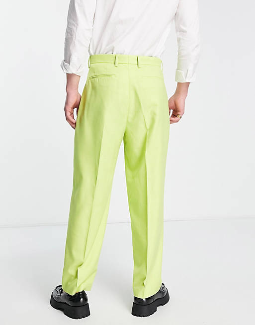 Asos Uomo Abbigliamento Pantaloni e jeans Pantaloni Pantaloni a zampa Pantaloni da abito a fondo ampio e pieghe color lime 