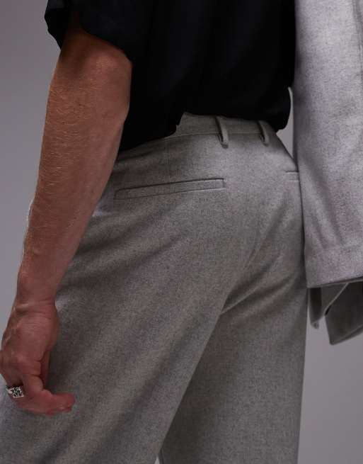 Topman - Pantaloni da abito comodi a vita alta grigio chiaro in misto lana premium, 5 di 5