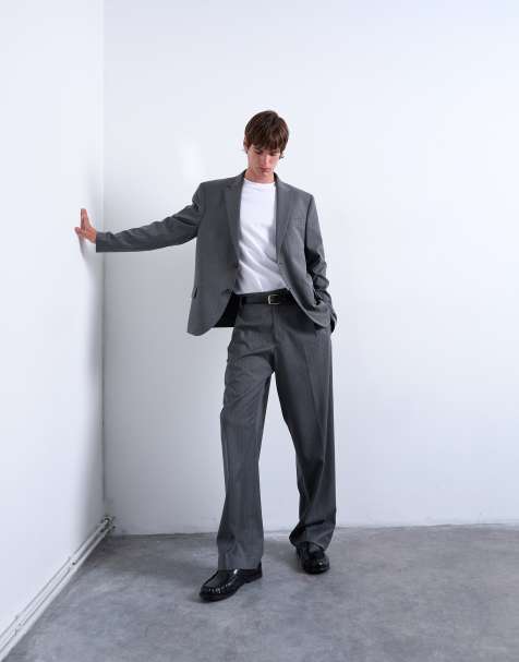 Topman - Pantaloni da abito dritti gessati color antracite - view 1