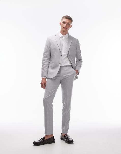 Topman - Pantaloni da abito grigi slim in misto lino - view 1