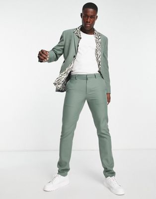 Topman skinny suit pants in green texture - ASOS Price Checker