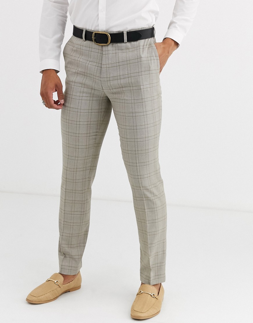 Topman - Pantaloni da abito slim grigio pietra a quadri