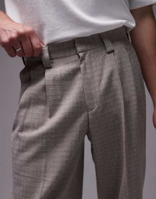 Topman wide leg textured suit pants in stone