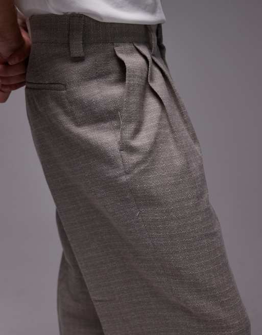 Topman wide leg textured suit pants in stone