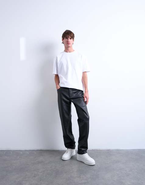 Topman - Pantaloni dritti in vera pelle neri - view 1