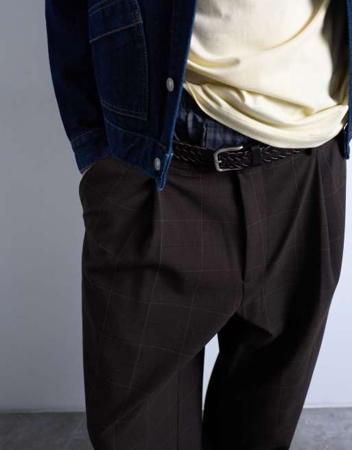Topman - Pantaloni eleganti a fondo ampio color cioccolato a quadri, 3 di 5