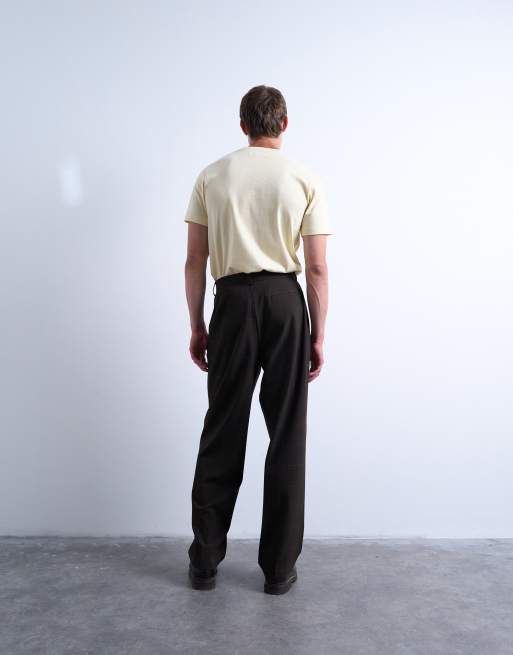 Topman - Pantaloni eleganti a fondo ampio color cioccolato a quadri, 4 di 5
