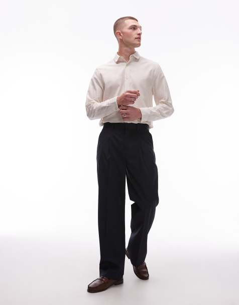 Topman - Pantaloni eleganti a pieghe blu navy a fondo ampio - view 1