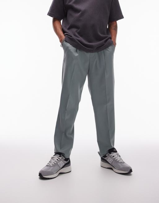 Topman - Pantaloni eleganti affusolati color salvia con fascia in vita elasticizzata