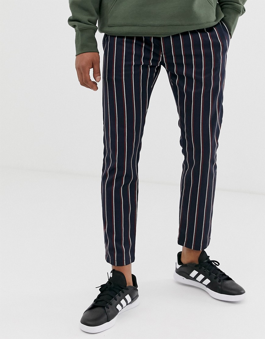 Topman - Pantaloni eleganti blu navy e rossi a righe
