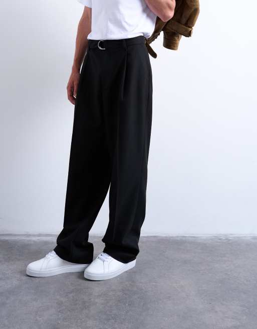 Topman - Pantaloni eleganti neri in twill a fondo ampio con cintura, 3 di 5