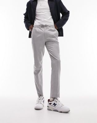 Topman skinny smart trousers with elastic waistband in light grey - ASOS Price Checker