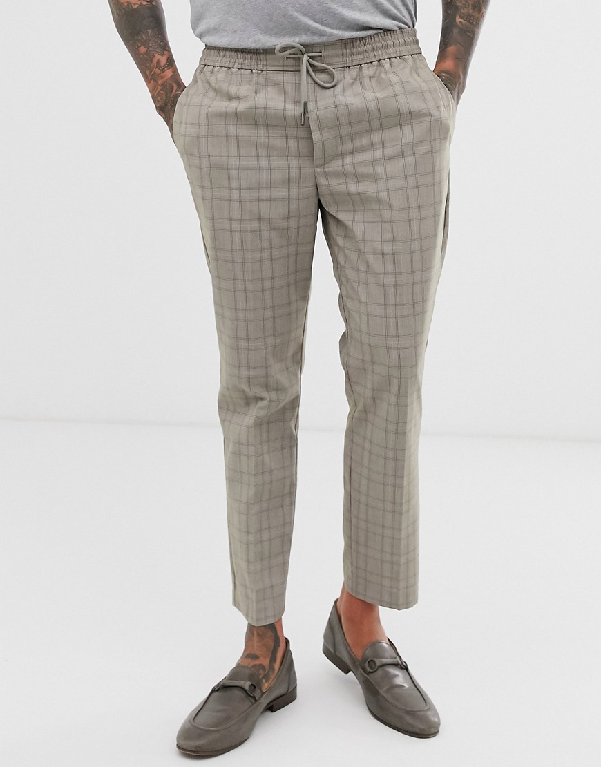 Topman - Pantaloni grigio pietra a quadri-Multicolore