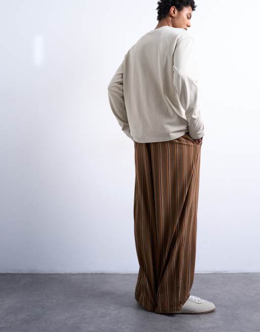 Topman - Pantaloni in twill marroni a righe extra ampi, 5 di 5
