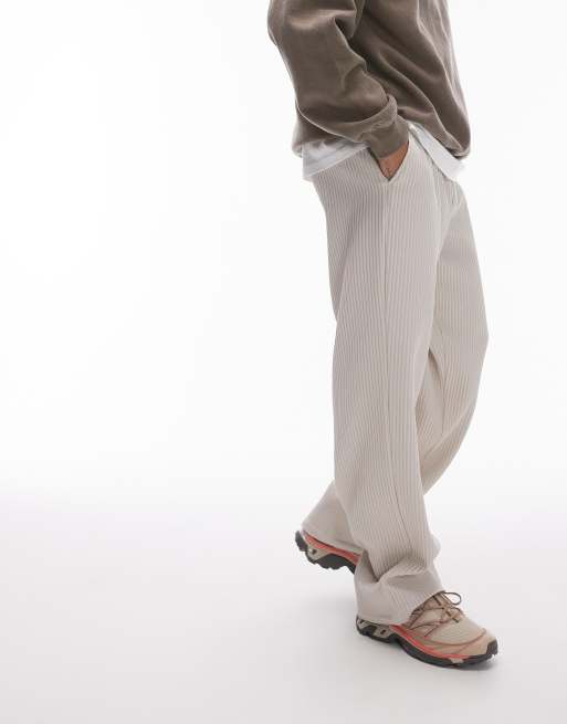 Topman - Pantaloni plissé a fondo ampio color pietra chiaro