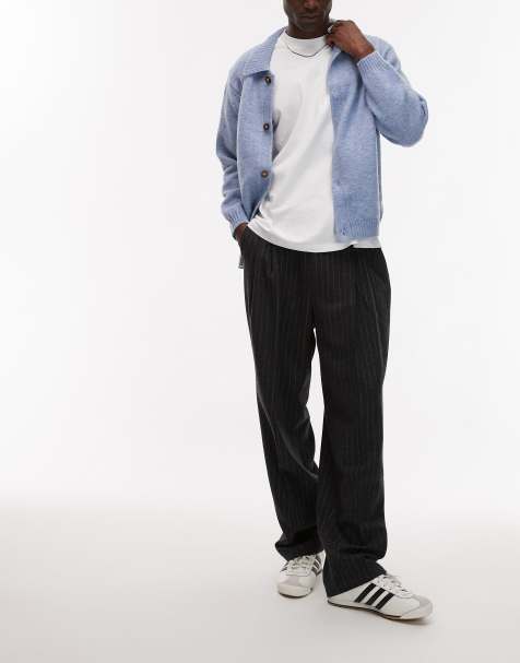 Topman - Pantaloni premium a fondo ampio in misto lana color antracite con motivo gessato - view 1