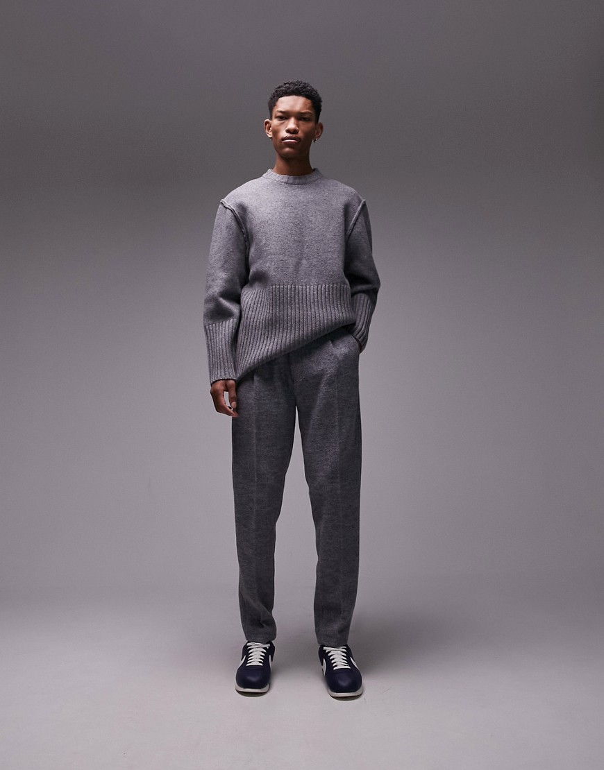 topman - pantaloni premium affusolati grigi in misto lana-grigio