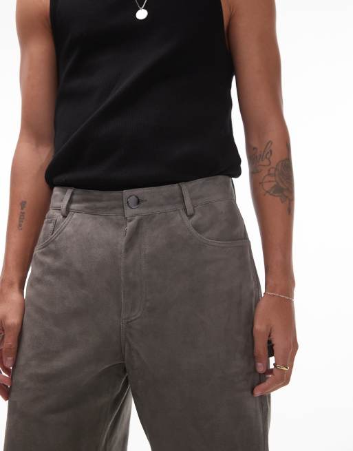 Topman - Pantaloni premium dritti grigi in camoscio, 3 di 5
