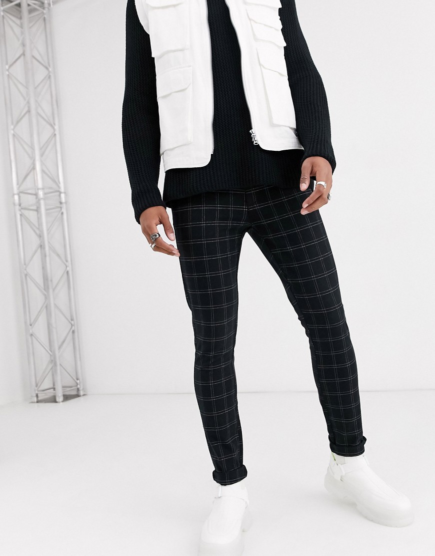 Topman - Pantaloni skinny eleganti a quadri bianchi e neri-Nero