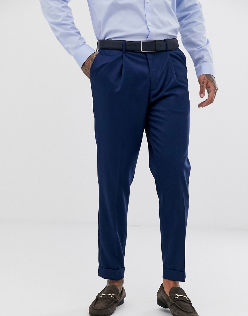 Topman - Pantaloni skinny eleganti blu con risvolti