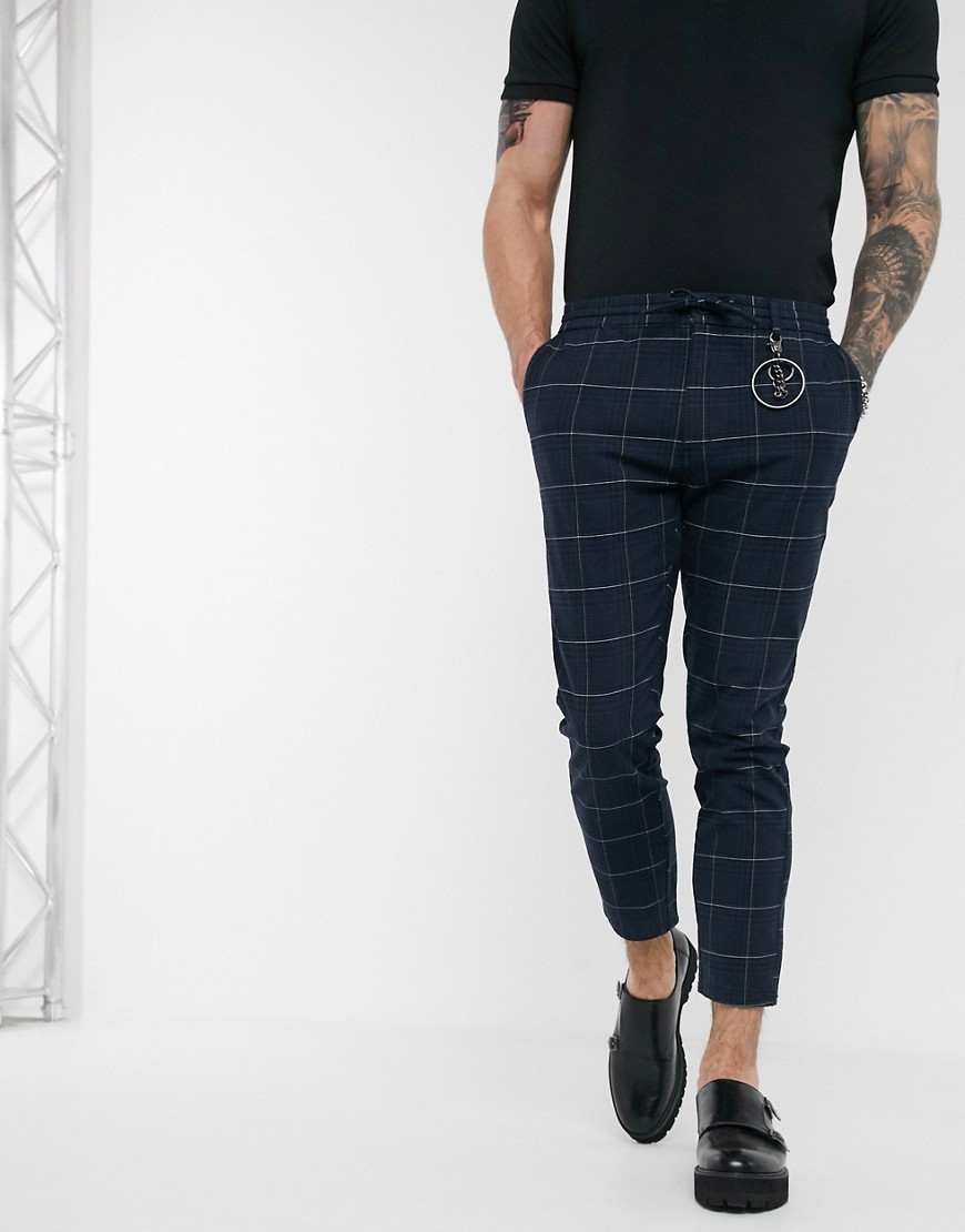 Topman - Pantaloni skinny eleganti blu navy con catena