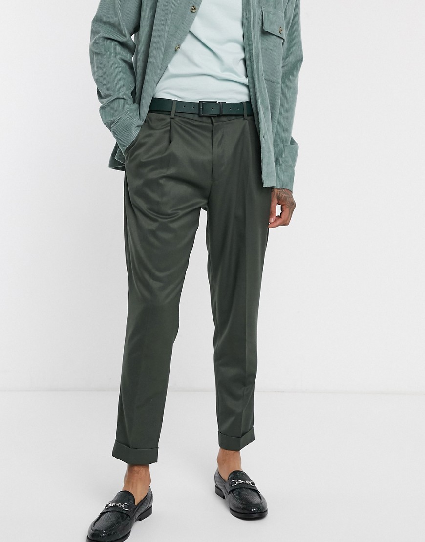 Topman - Pantaloni skinny eleganti verdi con pieghe-Verde