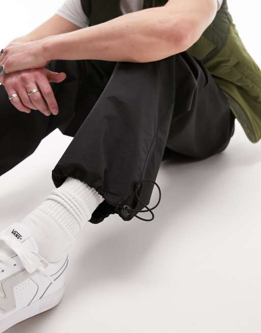 Topman parachute pants in black