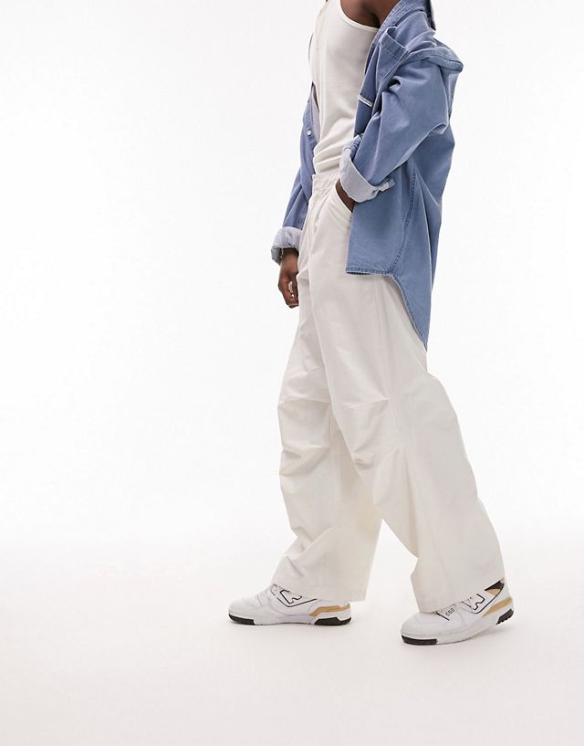 Topman parachute pants in off white