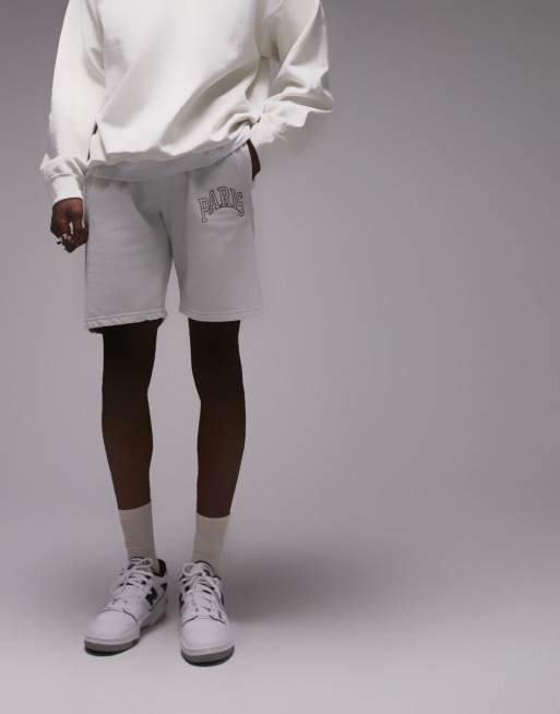 Topman Paris embroidered shorts in washed stone