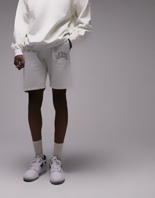 Topman Paris embroidered short in washed stone - ASOS Price Checker