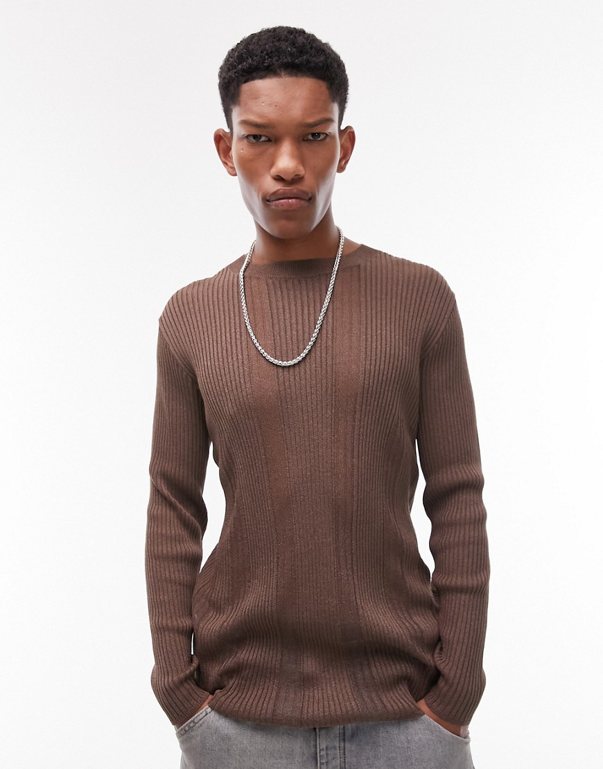 Topman party reflective yarn jumper in brown