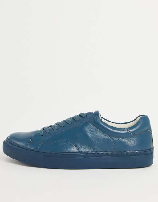 Topman - Perry - Baskets en cuir véritable - Sarcelle